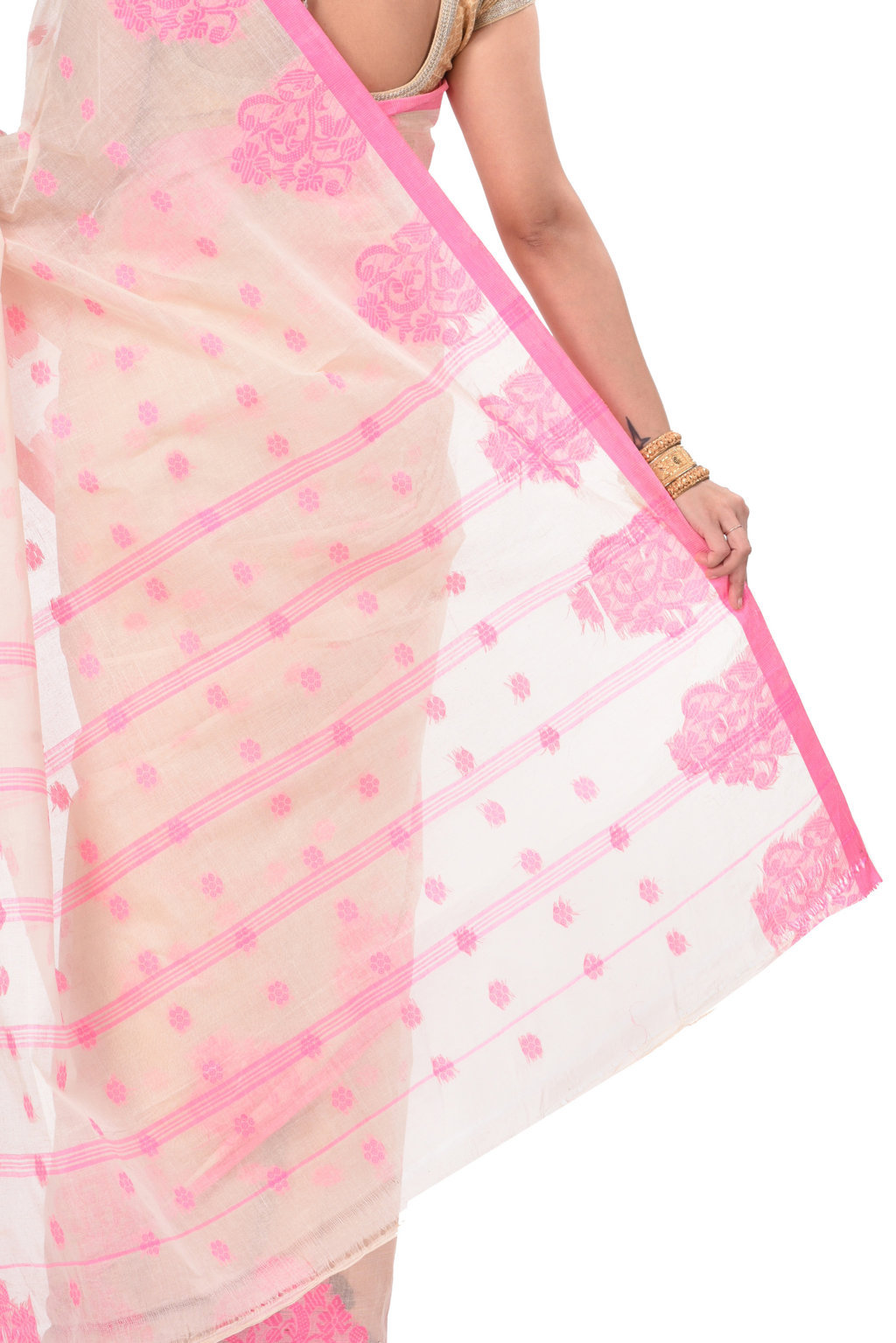 Pink Pure Cotton Botgach Tant Saree (518)